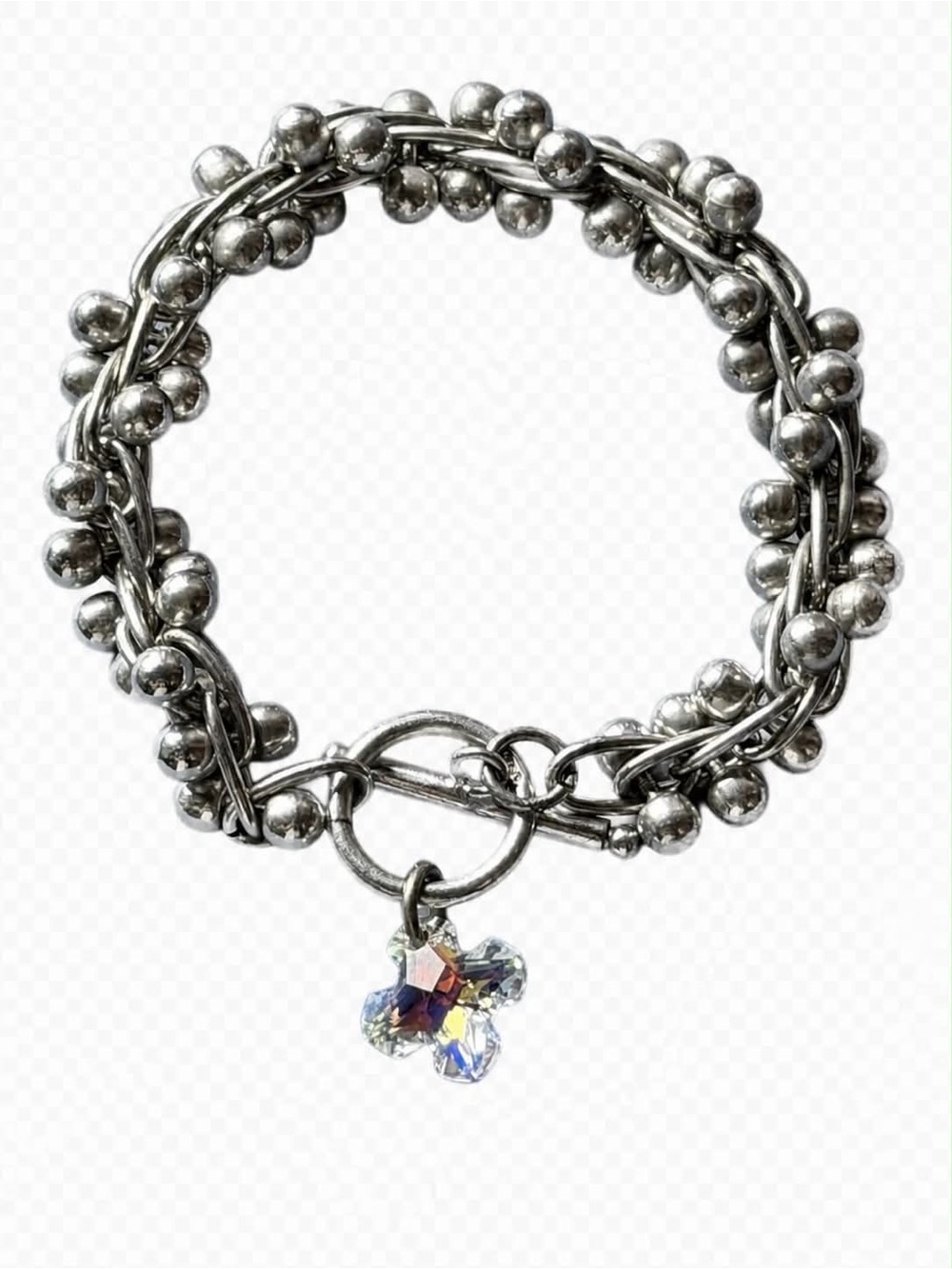Sterling 925 Silver Beaded Bracelet with Crystal Butterfly Charm